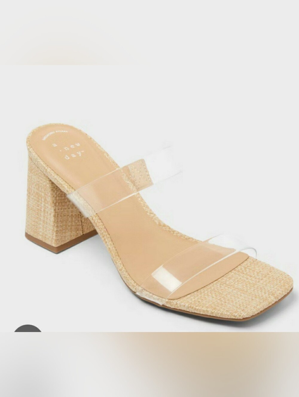 New With Tags Hattie Heels Natural Color Woven Block Heel Size 11  Clear Straps